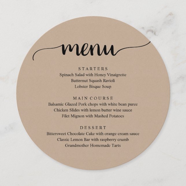 Menu Dîner Elopement mariage, Kraft Brown moderne (Devant)
