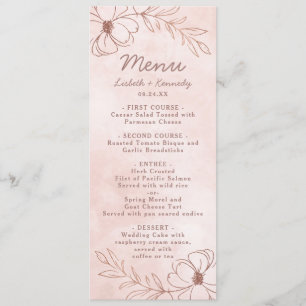 Menu Dîner Floral Pink & Rose Gold Foil
