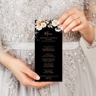 Menu Dîner Formel Royal Floral Noir