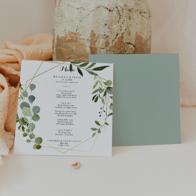 Menu Dîner Géométrique Gold Tropical Green Calligraphy (Créateur téléchargé)