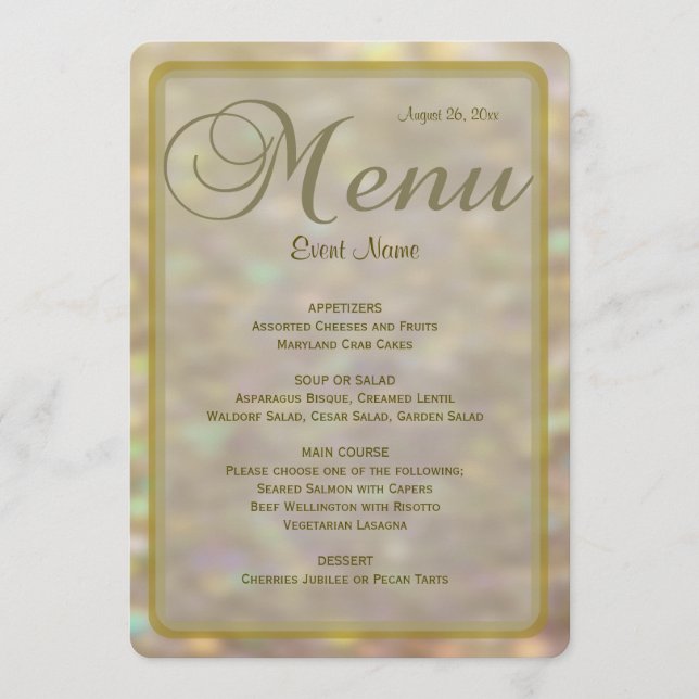 Menu Dîner | Lumières Gold Bokeh (Devant)