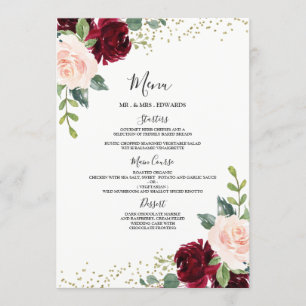 Menu Dîner Mariage de Bourgogne et Blush