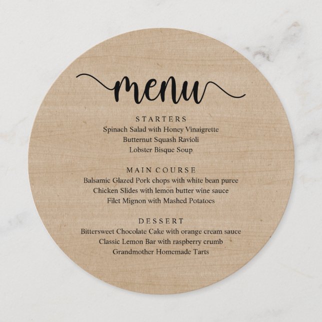 Menu Dîner mariage Elopement, Moderne Russe Bois Brown (Devant)
