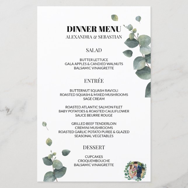 Menu Dîner Mariage Eucalyptus Vert (Devant)