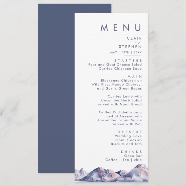 Menu Dîner Mariage Hiver Mountain (Devant / Derrière)