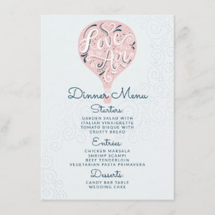 Menu Dîner Mariage Love Pink Balloon Lettré à la main