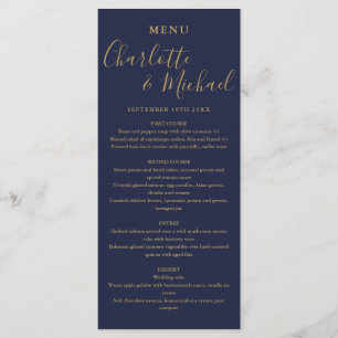 Menu Dîner Mariage Marine Blue And Gold Signature