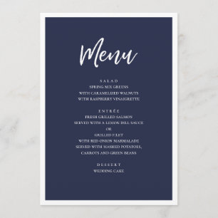 Menu Dîner mariage moderne de la Marine. Simple minimal