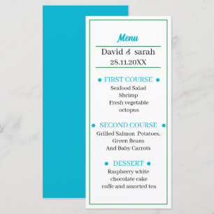 Menu Dîner Mariage personnalisé bleu clair simple