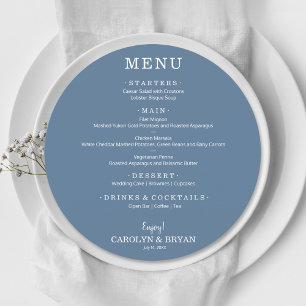Menu Dîner Mariage rond bleu ardoise simple