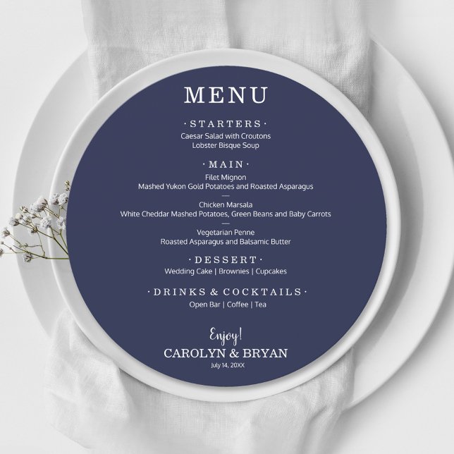 Menu Dîner Mariage rond bleu Sapphire simple et élégant (Créateur téléchargé)