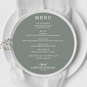 Menu Dîner Mariage rond Moss Green simple et élégant