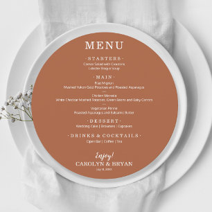 Menu Dîner Mariage Rond Simple Élégant En Terracotta