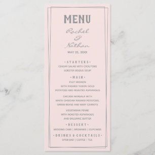 Menu Dîner Mariage Rose Rose Blush