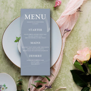 Menu Dîner simple Dusty Blue & Silver Heart Mariage