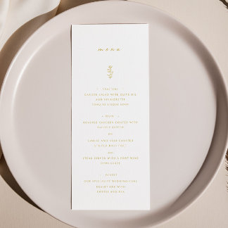Menu Dîner Simple Feuille Or & Blanc Mariage Menu