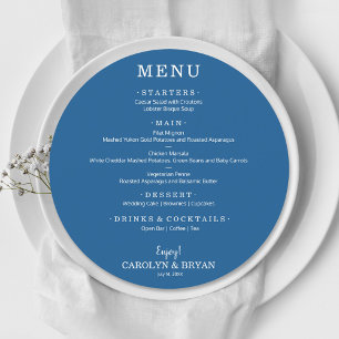 Menu Dîner simple Mariage bleu rond élégant