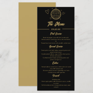 Menu Discothèque Super Noir Et Or les années 70 Mariage