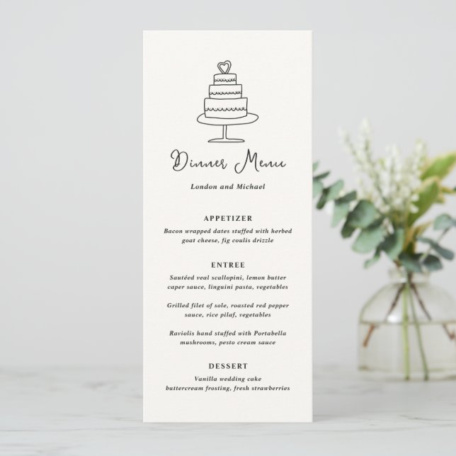 Menu Doodle de gâteau tiré à la main Mariage moderne (Debout devant)