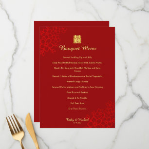 Menu Double rouge bonheur mariage chinois floral
