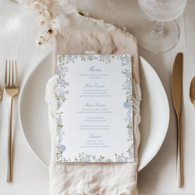 Menu Douce Mariée Fleurie Bleue Romantique (Créateur téléchargé)