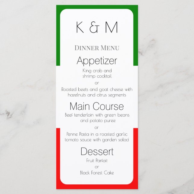 Menu Drapeau italien Couleurs italiennes (Devant)