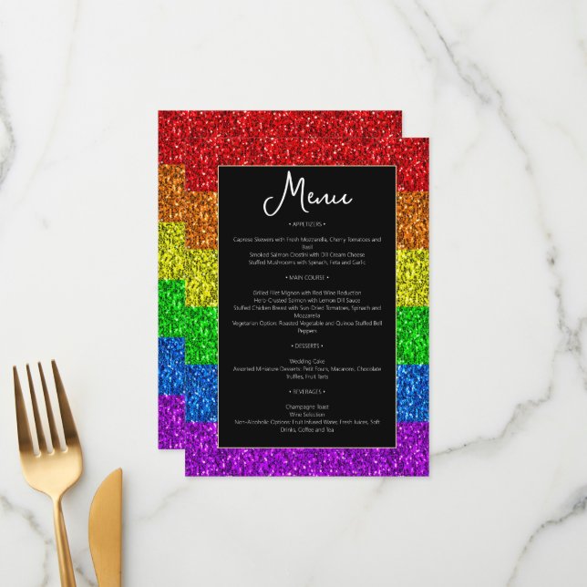 Menu Drapeau LGBT arc-en-ciel scintille gay lesbienne m (Devant/Arrière en situation)