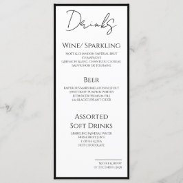 Menú Drinks Minimal Bordes Negros Boda Elegante Menükarte