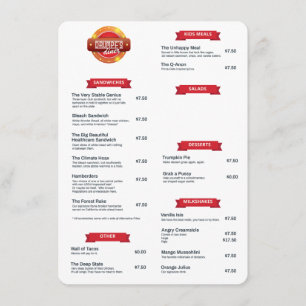 Menü "Drumpf's Diner" Menükarte