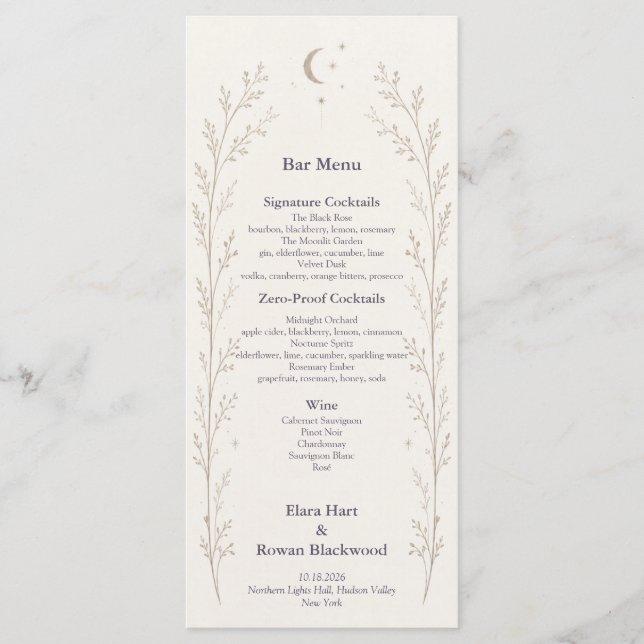 Menu du Bar Mariage Céleste (Devant)