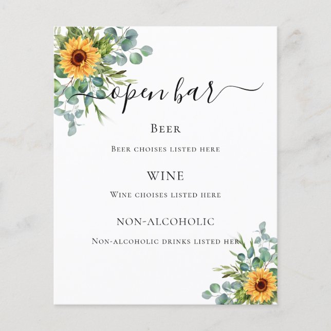 Menu du bar verdoyant Sunflower eucalyptus (Devant)