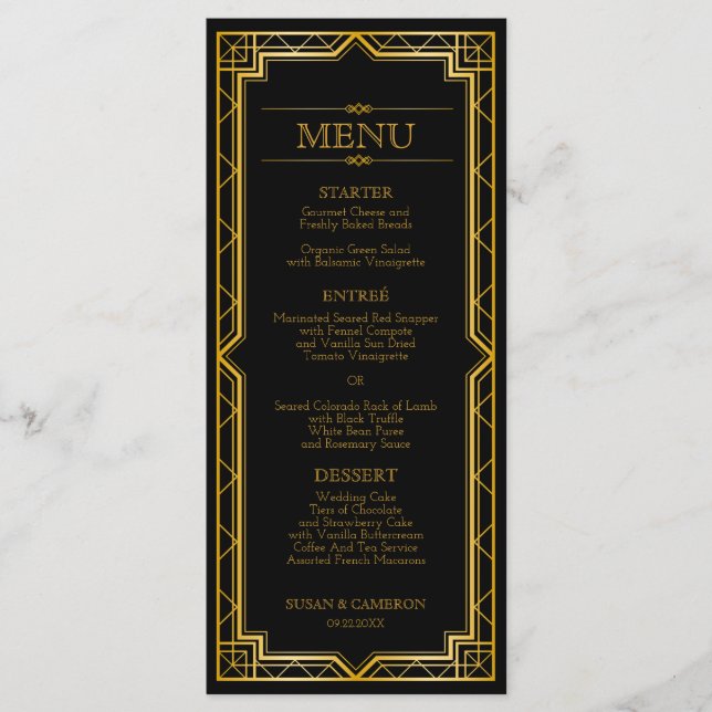 Menu du dîner Art Déco Gatsby | Couleur modifiable (Devant)