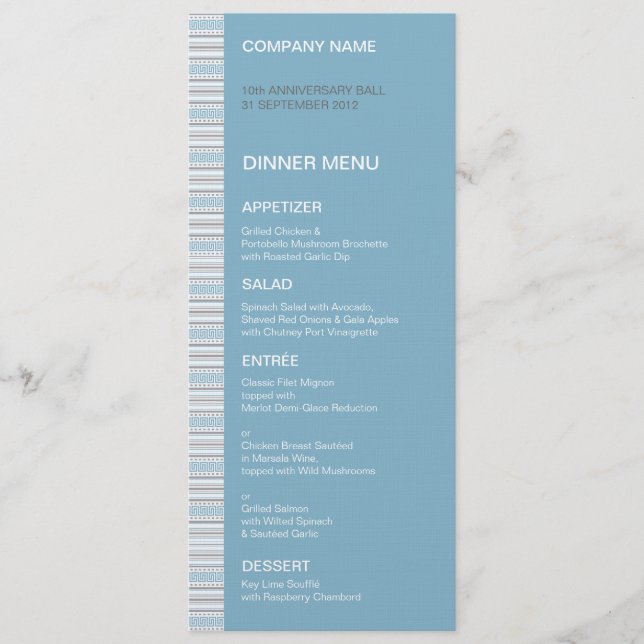 Menu Du Dîner De Cornflower De Fret (Devant)