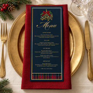 Menu du dîner de Noël Nœud rouge tartan marine