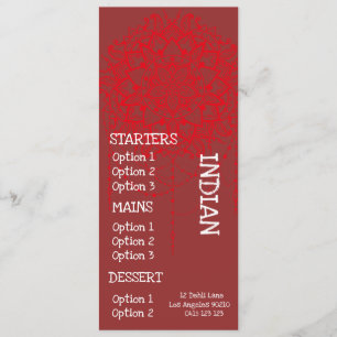 menu du dîner de restaurant indien