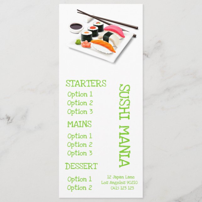 Menu du dîner de restaurant japonais Sushi (Devant)