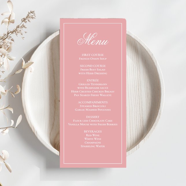 Menu du dîner de script de calligraphie Mariage ro (Elegant blush pink wedding menu card template. )