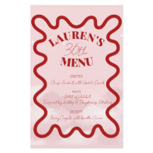Menu du dîner de soirée budget rouge rose rétro