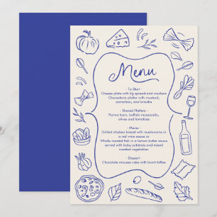 Menu du dîner dessiné à la main bleu italien