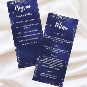 Menu du dîner du programme de mariage bleu marine 