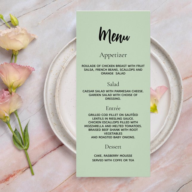 Menu du dîner du programme de mariage vert sauge (Créateur téléchargé)