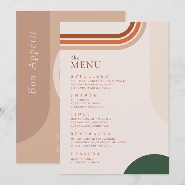 Menu du dîner en terracotta rouille beige Boho Arc (Devant / Derrière)