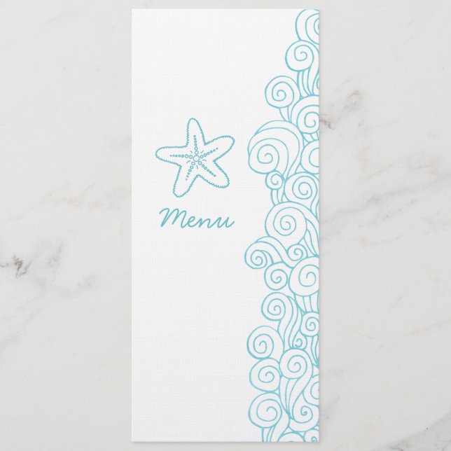 Menu du dîner mariage bleu bleu marine tourbillons (Devant)