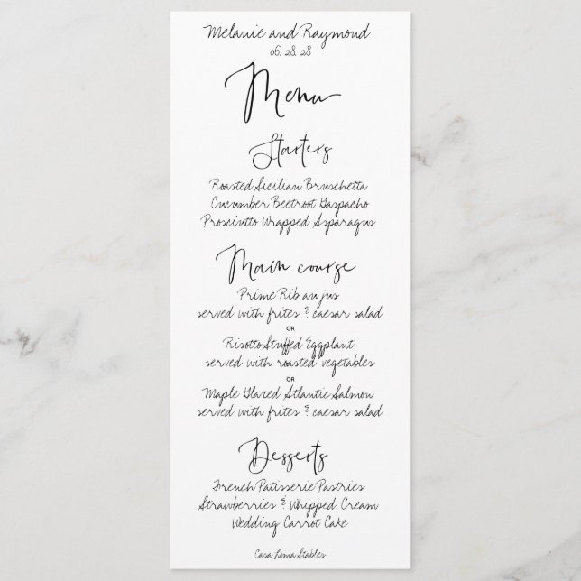 Menu du dîner Mariage manuscrit (Devant)