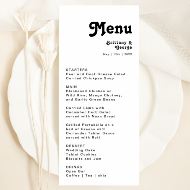Menu du dîner Mariage moderne rétro (Créateur téléchargé)