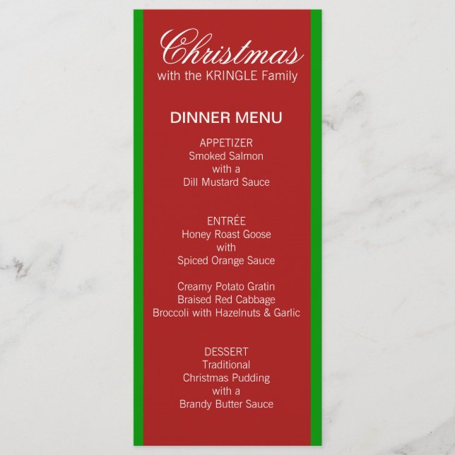 Menu du dîner rouge de Noël (Devant)