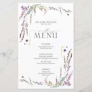 Menu du Mariage de calligraphie Fleur sauvage viol