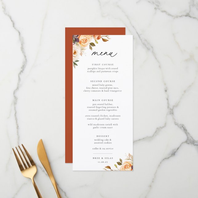 Menu du Mariage de fleurs d'automne de Terre (Devant/Arrière en situation)