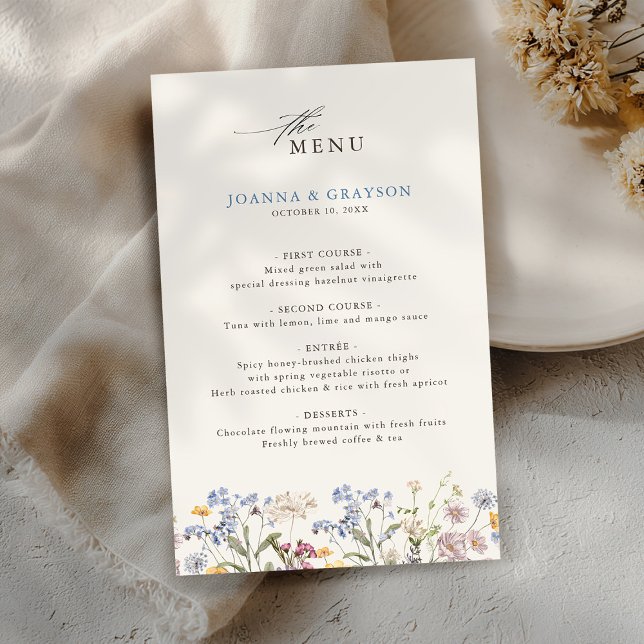 Menu du Mariage du Fleur sauvage de printemps colo (Colorful Spring Wildflower Meadow Wedding Menu)