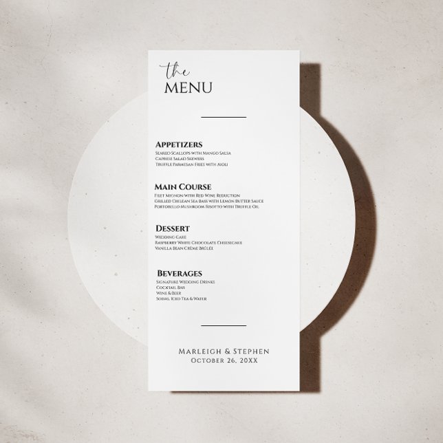 Menu du Mariage moderne noir et blanc (Créateur téléchargé)